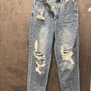 SHEIN Blue Boyfriend Distressed Jeans